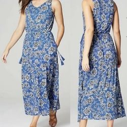 NWT J. Jill Woman’s Dress Maxi Floral Blue Sleeveless, Sz XL, 