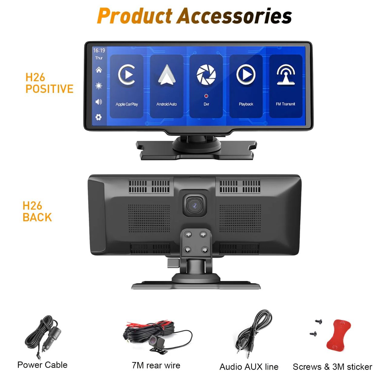 2.5K Wireless CarPlay Android Auto 10.26 DVR Dash Cam Car Stereo Dual Lens  WIFI