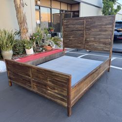 Standard Furniture Industrial Rustic Wood Queen Bed Frame and Box Spring Excellent Condition 