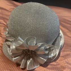 Ms. Divine Silver Church hat with exquisite rhinestone brooch