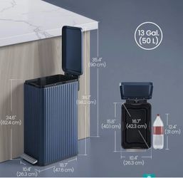 SONGMICS 13 Gallon (50 L) Slim Flute Trash Can Stainless Steel w/ Pedal - Midnight Blue