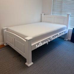 White Full Bed With Memory Foam Mattress 