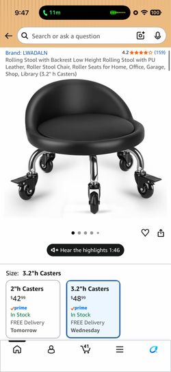 Brand New Black Rolling Stool w/Locking Rollerblade Wheels