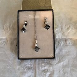 Beautiful Vintage New Never Used Hematite Earrings, Necklace, And Ring Set 