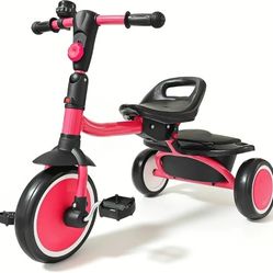 Toddler Tricycle for 2 3 4 Year Olds, Foldable Kids Trike with Basket Removable Pedals and Bell, Easy to Install Baby Bike for Toddler Gift 