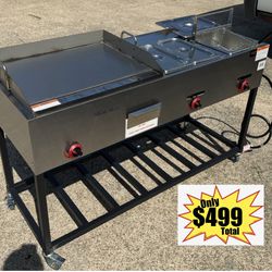24” x 20” Griddle Cart with 3 Gallon Deep Fryer and 2 Steamers