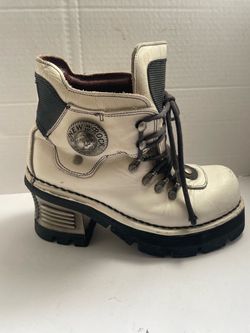 New Rock Planet White Leather Platform Boot