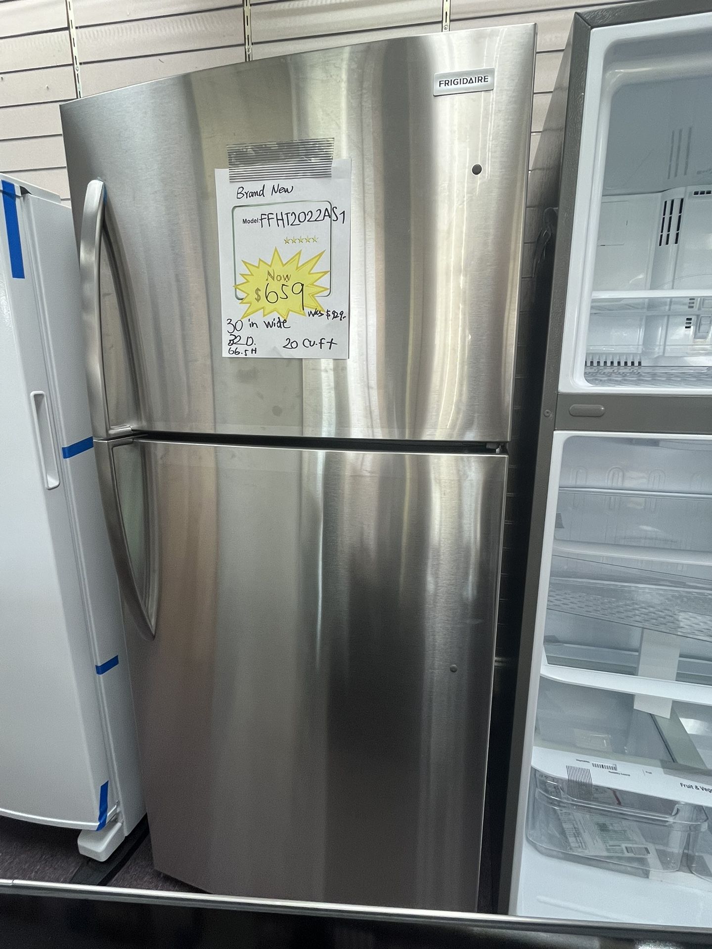 Refrigerator 30’ Top Freezer Frigidaire Stainless Steel Brand New