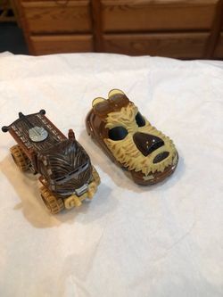 Disney Star Wars Cars Chubacca. Lot of 2 cars.  Size 3 inches long.  One car Exclusive to Disney Theme Parks.  Purchased at Disneyland.  One hot wheel