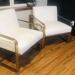 White Linen & Brass Accent Chairs ☁️