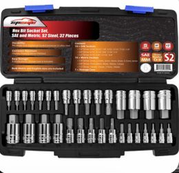 EPAuto 32 PCs Hex Bit Socket Set, SAE and Metric, S2 & Cr-V Steel