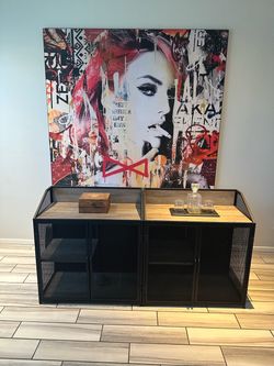 Industrial Metal & Wood Bar Cabinets / Liquor Bars (Matching Pair of 2)