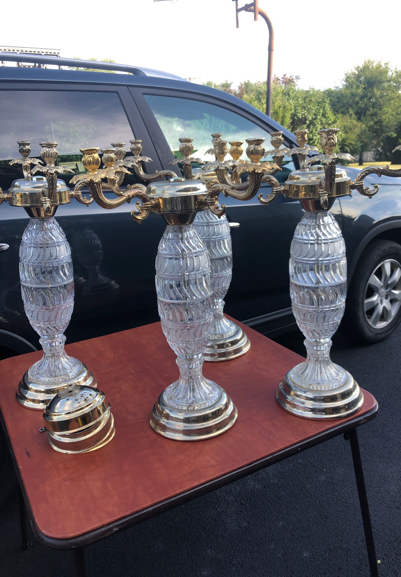 4 Crystal brass candelabra elegant party decor- $32