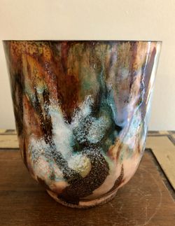 Artistry Enameled Muti-Colored Copper Vase/Pot - 7” Thumbnail
