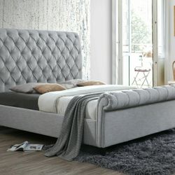 Kate Gray Upholstered King Sleigh Platform Bed

