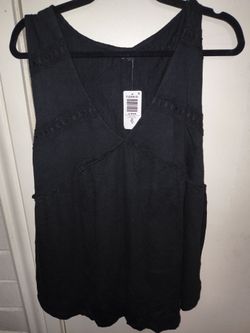 crinkle crepe v neck shredded tunic tank M/L