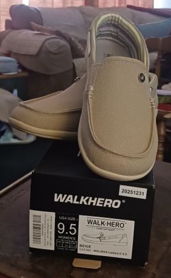 Walk-Hero Women's Beige Canvas Slip-On Loafers Size 9.5