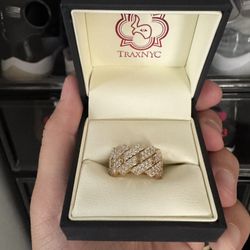 14K Gold Two Row Diamond Cuban Link Ring