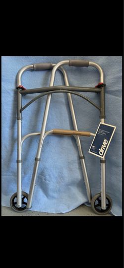 DRIVE Medical Two Button Folding Steel Walker With 5” Wheels
