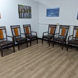 Six Piece Leather Dining Arm Chair Set