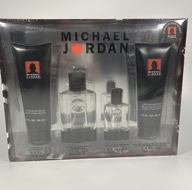 Michael Jordan 4 Piece Gift Set For Men Cologne Spray Body Wash After Shave Balm