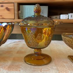 Carnival Glass Candy Dish With Lid 