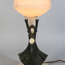 JB Hirsch Style Alabaster & White Metal Lamp