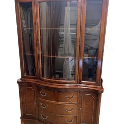 Vintage Curved Glass China Cabinet 