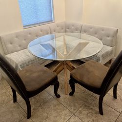 Round Glass Wood Dining Table And Chairs!