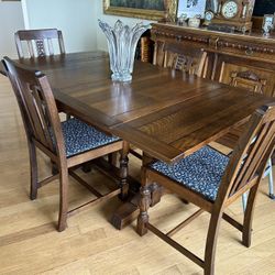 Classic Early American Solid Oak Table And Chairs