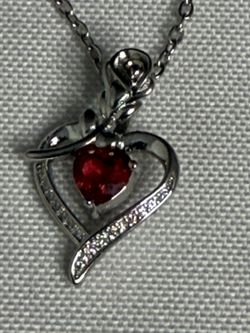 New Silver And Ruby Heart Pendant