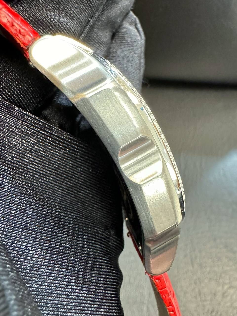 philip stein signature watch MOP dial diamond bezel red wicker strap philip stein signature watch MOP dial diamond bezel red  main image 2