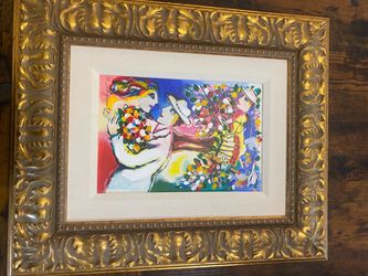 Signed Colorful Figurative Painting in Gold Frame