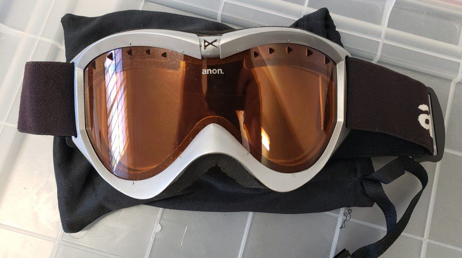 Anon Adult Snowboarding Goggles With Orange Lenses. Black And Gray, Includes Bag.