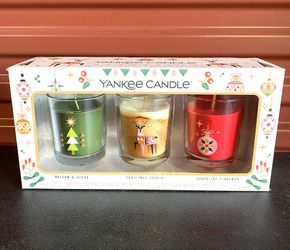 set Of 3 - New Yankee Candle: Balsam/Cedar, Christmas Cookie & Sparkling Cinnamon, 5 Oz Each