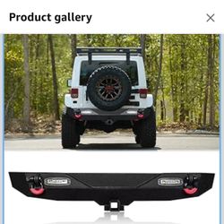 Texture Rear Bumper Black for 2007-2017 Jeep Wrangler JK/JKU With D-Rings+Spotlights