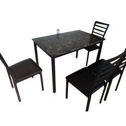 Kitchen Faux Marble Table with 4 Chairs Set