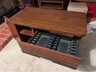 Small wooden side table with cabinet