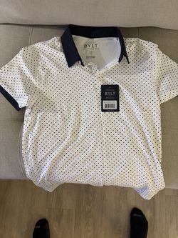BYLT LUX Polo Shirt Men’s Medium White Black Polka