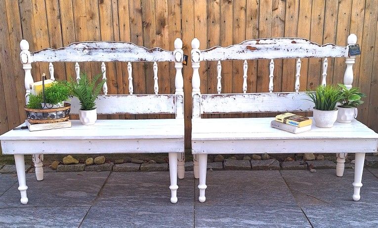 Beautiful Whimsical Repurposed/Upcycled Hand Made Distressed Farmhouse Benches