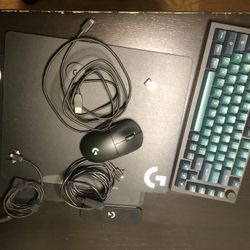 Logitech Pro Mouse, Logitech Mouse Pad, Glorious Keyboard With Green Linear Switch’s