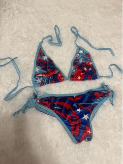 New small velvet American flag bikini y2k swimsuit low rise dancer outfit rave   Low rise scrunch bottom no size tag made in early 2000s