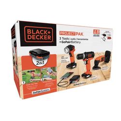 Black and Decker GoPak 12 volt Cordless Brushed 3 tool Drill, LED Light and Sander Kit