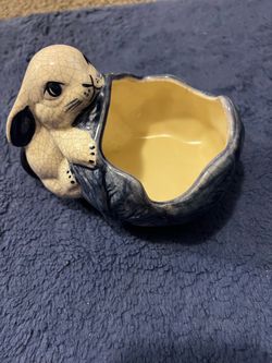 Ceramic Rabbit Figurine Planter Bowl