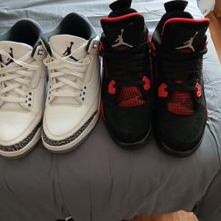 Jordan Retro 3's Dark Irish 10.5 And Jordan Retro 4's Red And Black size 11