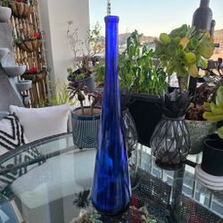 Vintage 19" Cobalt Blue Glass Floor Vase - Mid Century Modern Teardrop