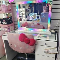 Vanity Set Hello Kitty RGB Mirror, Hello Kitty Chair And White Desk. New Especial Price