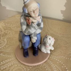 Daydreaming Clown With Dog Porcelain Figurine