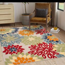 8/10 Outdoor Indoor Colorful Floral Rug 