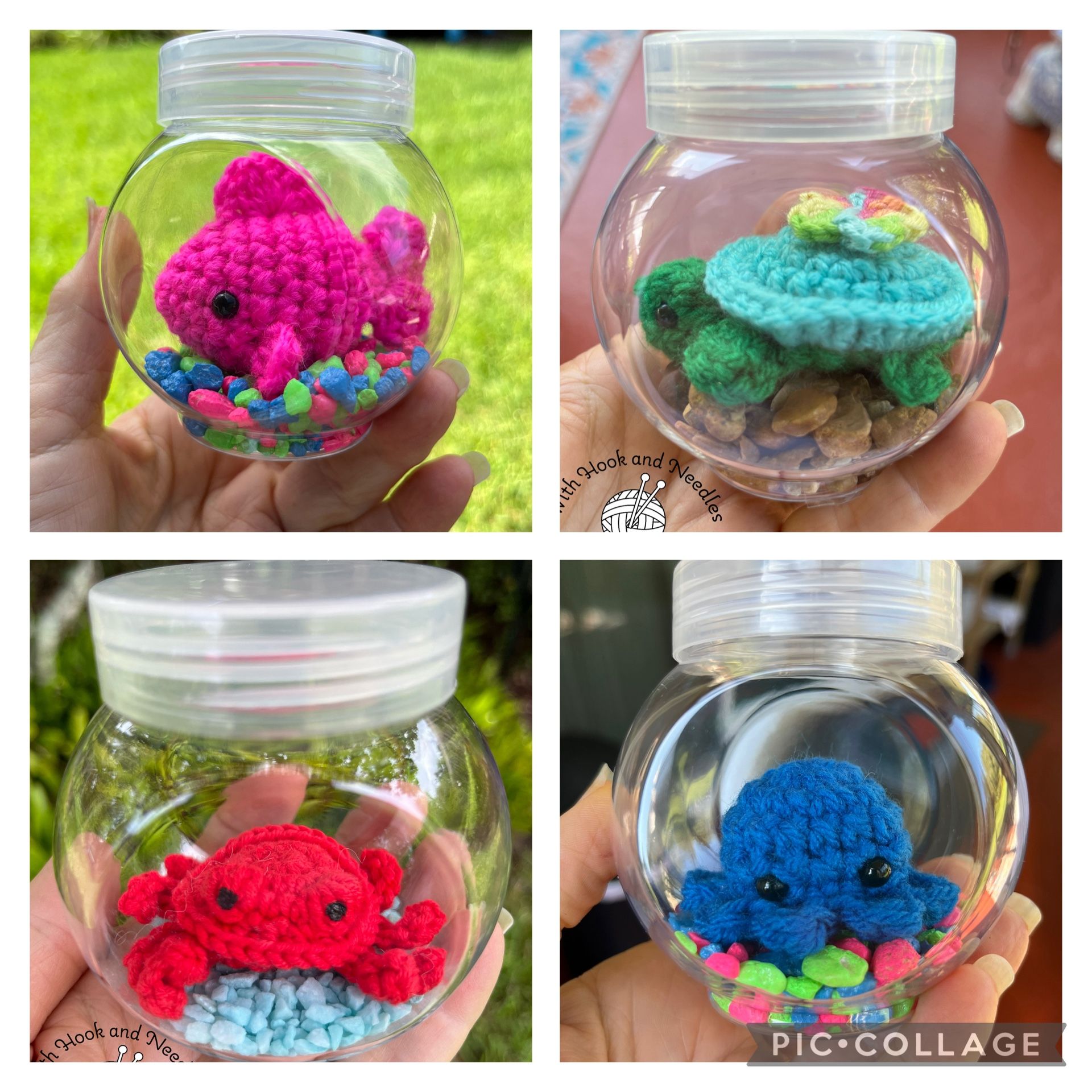 Mini Fish Bowl  with Fish, Crab, Octopus or Turtle, Made To Order In Your Choice Of Colors. 